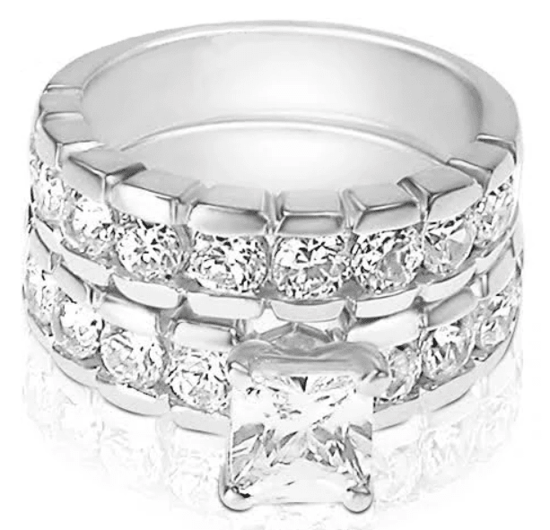 Glistening 3.05 CT Round Cut Diamond Bridal Set in 18 KT White Gold - Primestyle.com