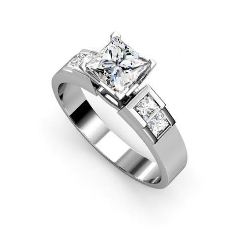 Gorgeous 2.35 CT Round and Princess Cut Diamond Bridal Set in 14 KT White Gold