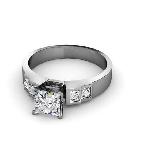Gorgeous 2.35 CT Round and Princess Cut Diamond Bridal Set in 14 KT White Gold