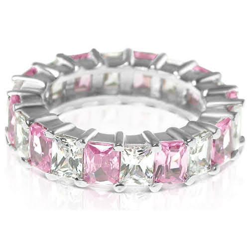 5.30 CT Emerald Cut Blue Sapphires & Diamonds - Eternity Ring