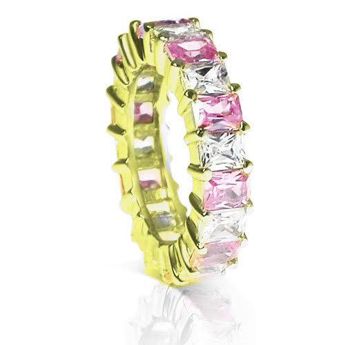 5.30 CT Emerald Cut Blue Sapphires & Diamonds - Eternity Ring