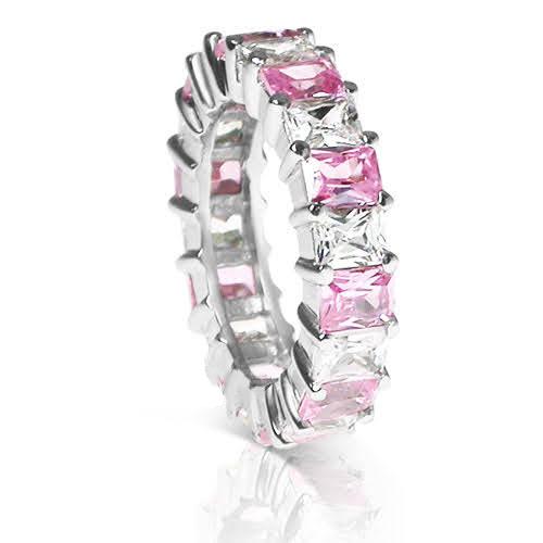 5.30 CT Emerald Cut Blue Sapphires & Diamonds - Eternity Ring