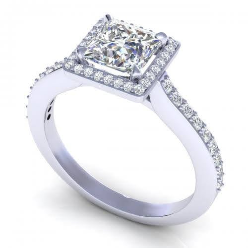 Inexpensive 1.20CT Princess and Round Cut Diamond Engagement Ring in 14KT White Gold