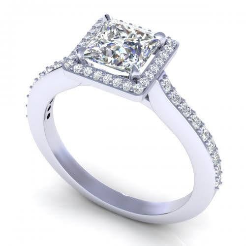 Inexpensive 1.20CT Princess and Round Cut Diamond Engagement Ring in 14KT White Gold
