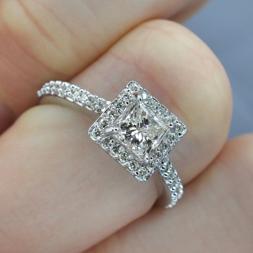 Inexpensive 1.20CT Princess and Round Cut Diamond Engagement Ring in 14KT White Gold - Primestyle.com