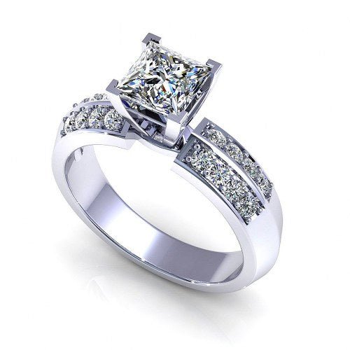 Limited 0.70 CT Princess and Round Cut Diamond Engagement Ring in 14 KT White Gold
