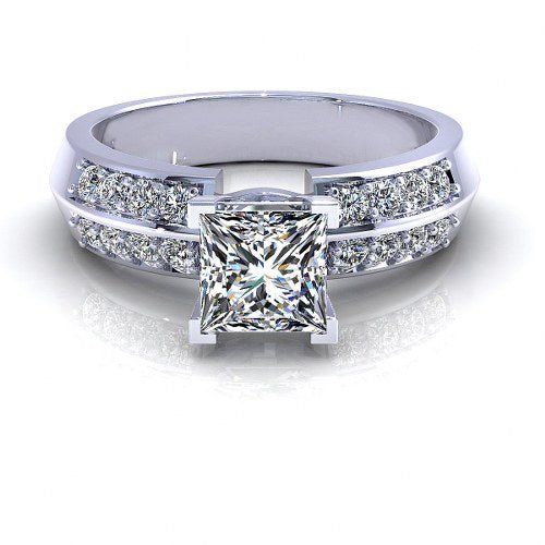 Limited 0.70 CT Princess and Round Cut Diamond Engagement Ring in 14 KT White Gold