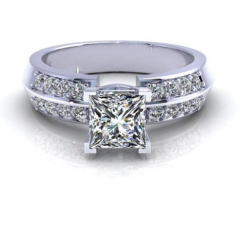 Limited 0.70 CT Princess and Round Cut Diamond Engagement Ring in 14 KT White Gold - Primestyle.com