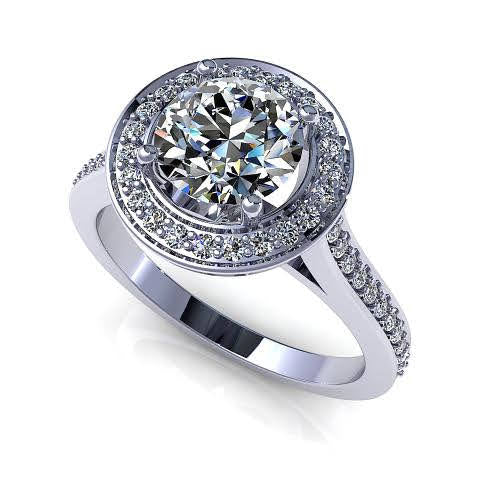 Low-Cost 0.90 CT Round Cut Diamond Engagement Ring in 14 KT White Gold - Primestyle.com