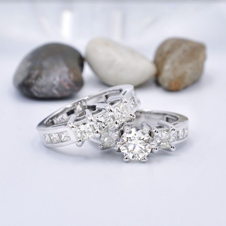 Luxurious 2.75CT Round and Princess Cut Diamond Bridal Set in 14KT White Gold - Primestyle.com