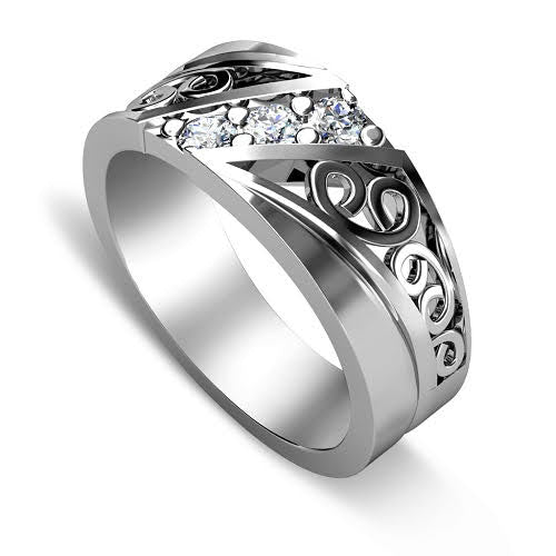 Mesmerizing 0.15 CT Round Cut Diamond Wedding Band in 14KT White Gold - Primestyle.com