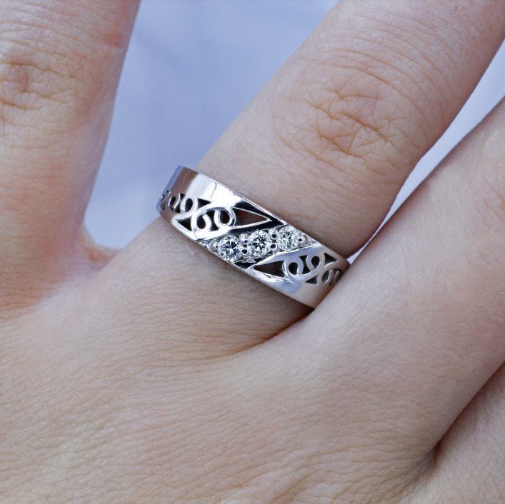 Mesmerizing 0.15 CT Round Cut Diamond Wedding Band in 14KT White Gold