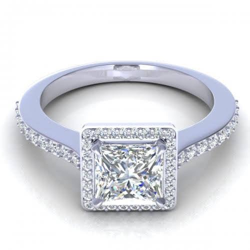 Mesmerizing 1.20CT Princess and Round Cut Diamond Engagement Ring in 14kt White Gold - Primestyle.com