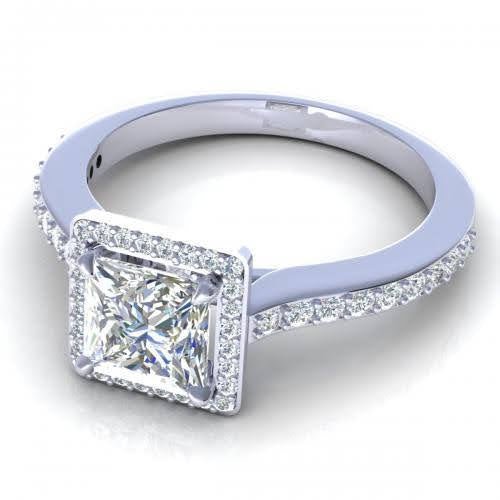 Mesmerizing 1.20CT Princess and Round Cut Diamond Engagement Ring in 14kt White Gold
