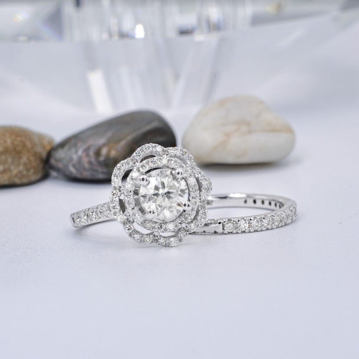 Mesmerizing 2.00CT Round Cut Diamond Bridal Set in 14KT White Gold - Primestyle.com