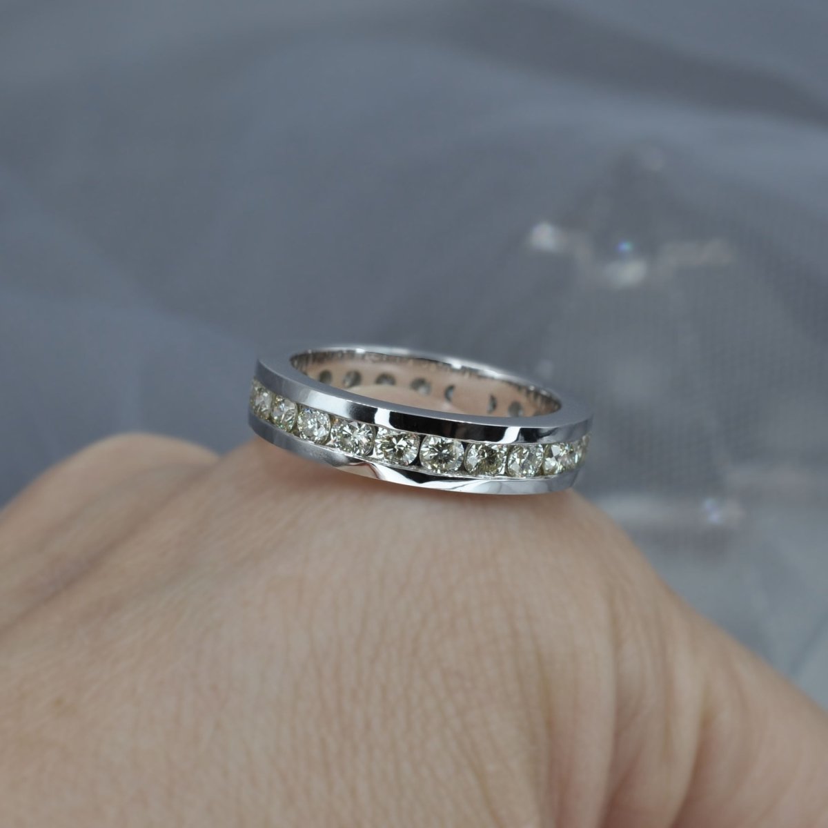 Mesmerizing 4.00CT Round Cut Diamond Eternity Ring in 18KT White Gold - Primestyle.com