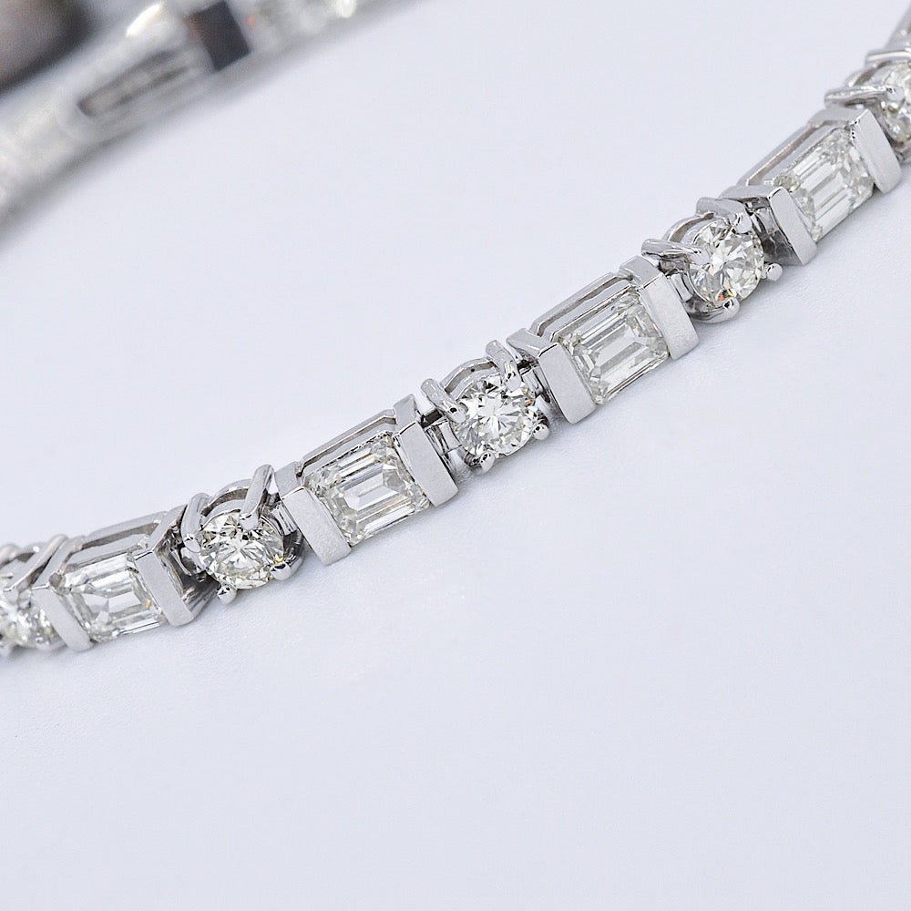 Mesmerizing 6.30CT Emerald and Round Cut Diamond Tennis Bracelet in 18KT White Gold - Primestyle.com