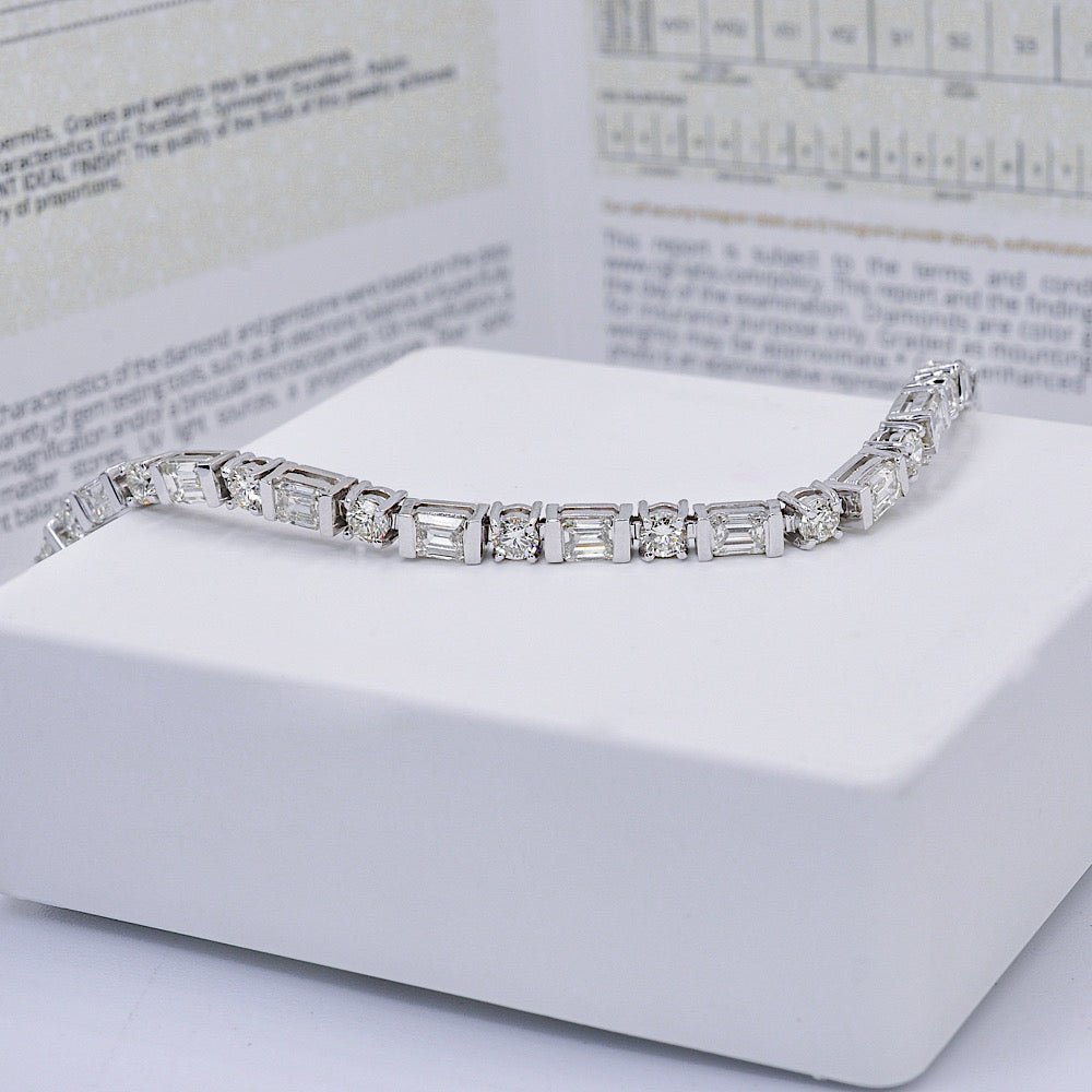 Mesmerizing 6.30CT Emerald and Round Cut Diamond Tennis Bracelet in 18KT White Gold - Primestyle.com