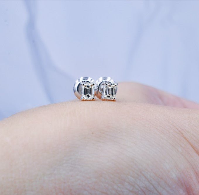 Modern 0.50 CT Emerald Cut Diamond Stud Earrings in 14 KT White Gold - Primestyle.com