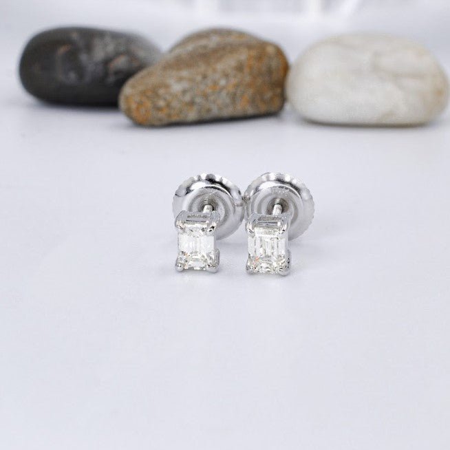 Modern 0.50 CT Emerald Cut Diamond Stud Earrings in 14 KT White Gold - Primestyle.com
