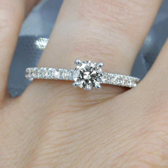 Modern 0.85 CT Round Cut Diamond Engagement Ring in 14KT White Gold