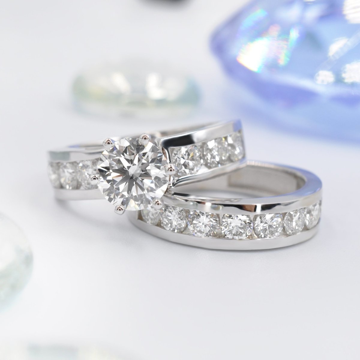 Modern 4.10 CT Round Cut Diamond Bridal Set in 14 KT White Gold