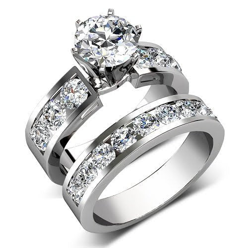 Modern 4.10 CT Round Cut Diamond Bridal Set in 14 KT White Gold - Primestyle.com