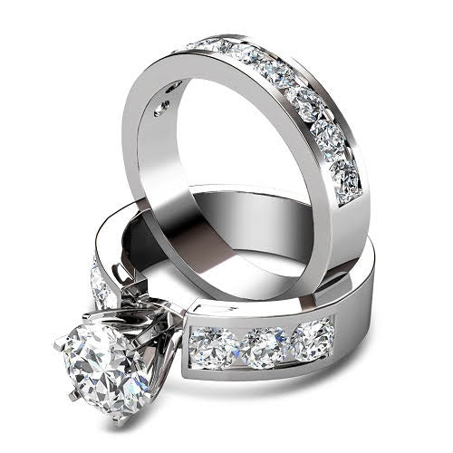 Modern 4.10 CT Round Cut Diamond Bridal Set in 14 KT White Gold - Primestyle.com