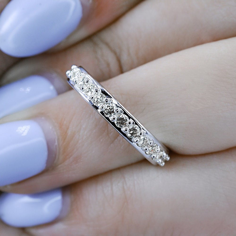 No Risk 0.50 CT Diamond Wedding Band in 14 KT White Gold - Primestyle.com