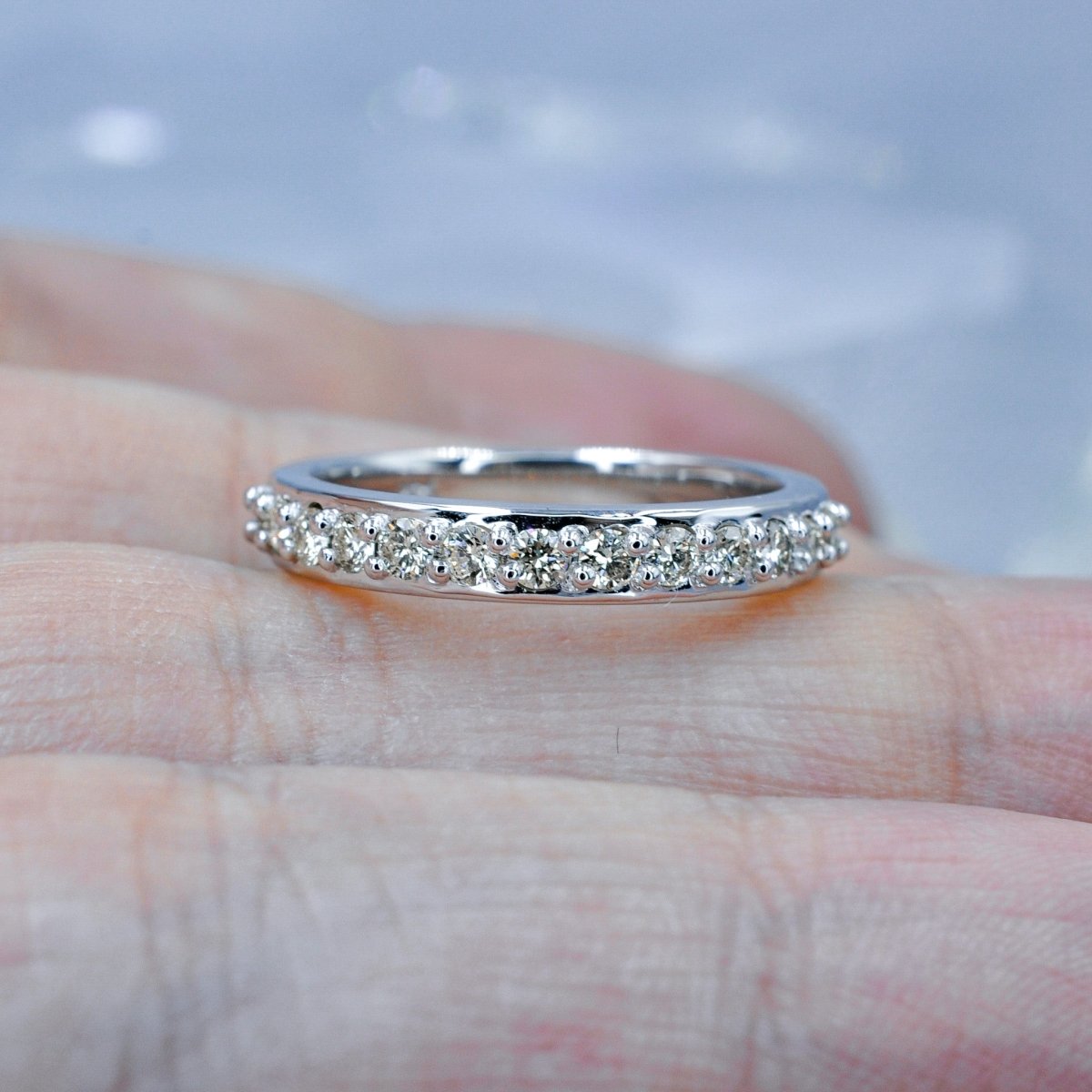 No Risk 0.50 CT Diamond Wedding Band in 14 KT White Gold - Primestyle.com