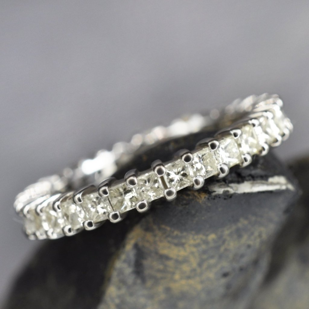 No Risk 1.90 CT Princess Cut Diamond Eternity Ring in 14 KT White Gold