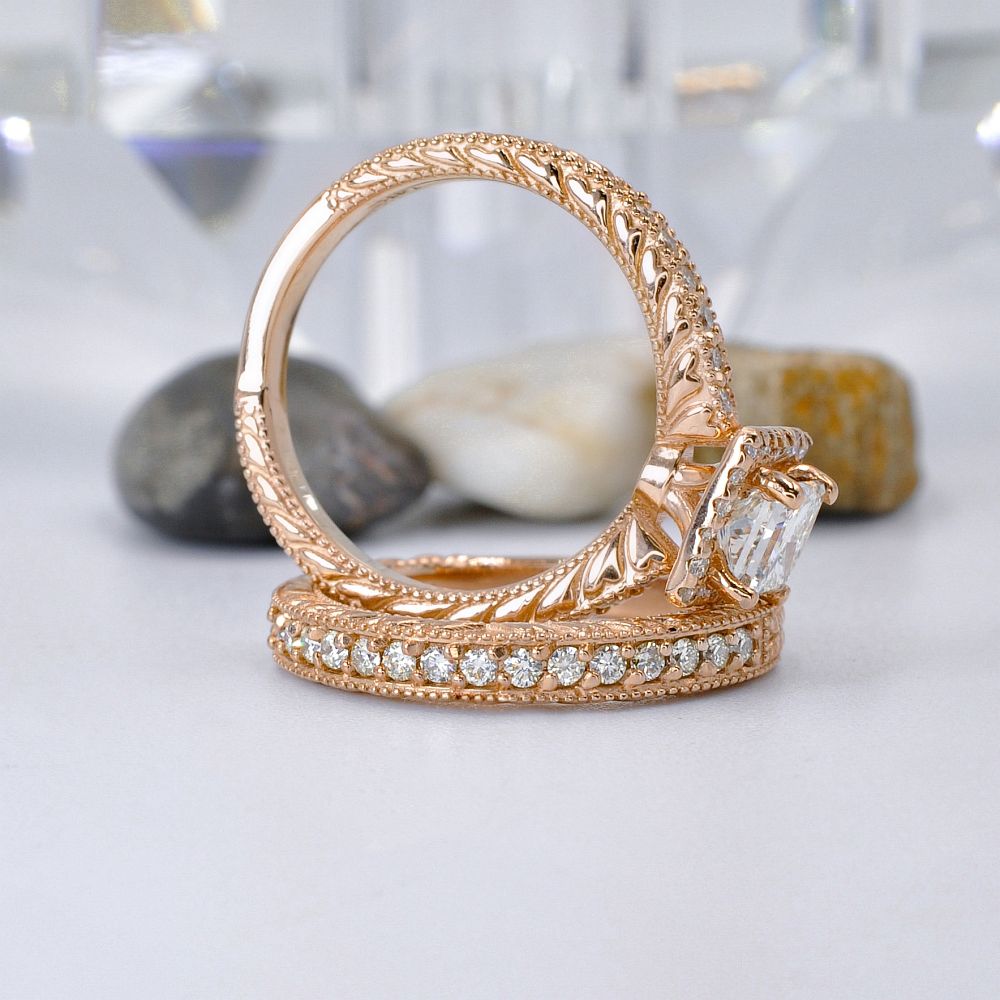 Prestige 1.83CT Princess and Round Cut Diamond Bridal Set in 14KT Rose Gold - Primestyle.com