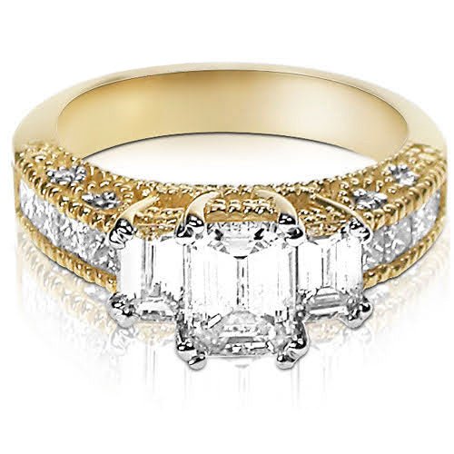 Prestige 2.60 CT Emerald, Princess, and Round Cut Diamond Engagement Ring in 18KT Yellow Gold - Primestyle.com