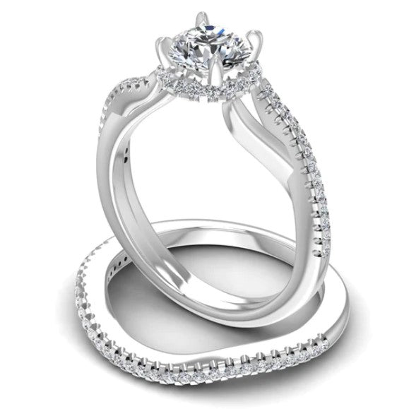 Radiant 0.85CT Round Cut Diamond Bridal Set in Platinum - Primestyle.com