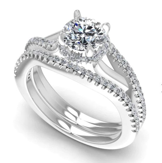 Radiant 0.85CT Round Cut Diamond Bridal Set in Platinum