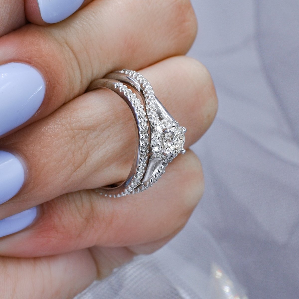 Radiant 0.85CT Round Cut Diamond Bridal Set in Platinum