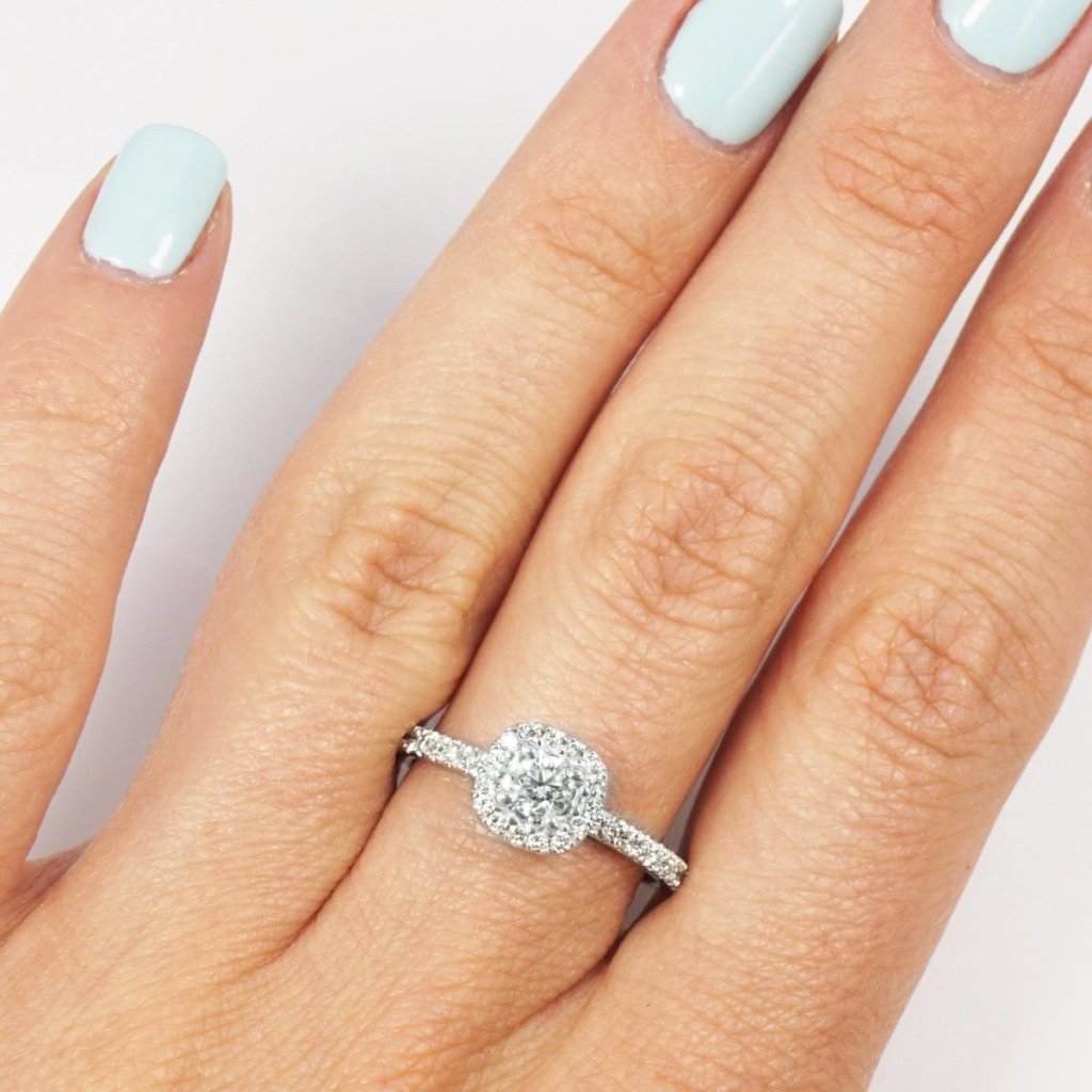 Radiant 0.85CT Round Cut Diamond Engagement Ring in 14KT White Gold - Primestyle.com