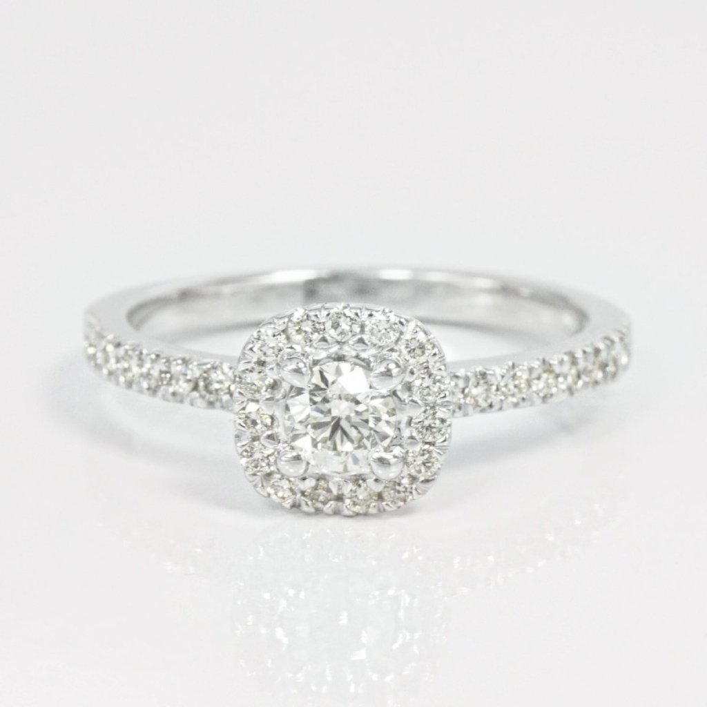 Radiant 0.85CT Round Cut Diamond Engagement Ring in 14KT White Gold - Primestyle.com