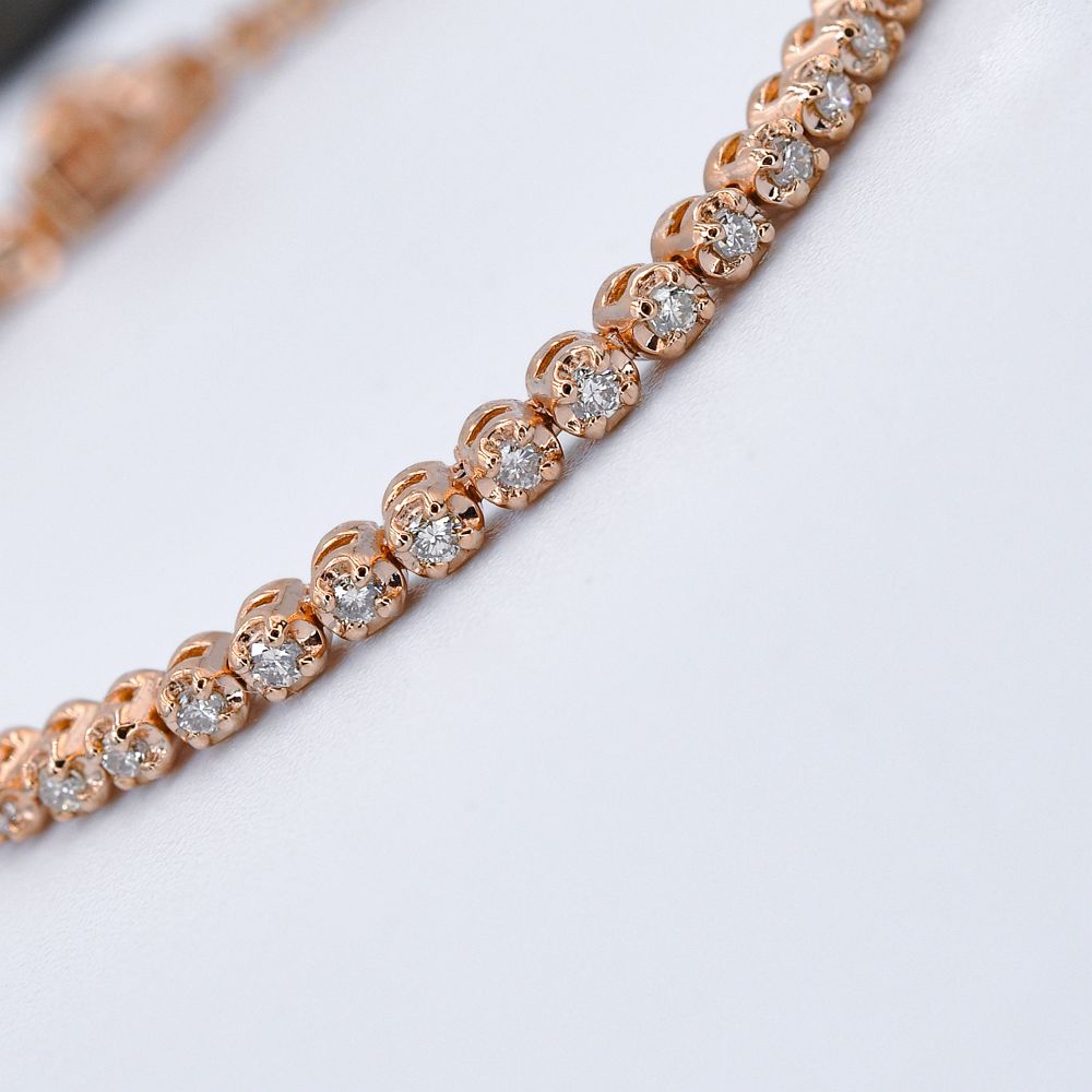 Radiant 1.00 CT Round Cut Diamond Tennis Bracelet in 14KT Rose Gold - Primestyle.com