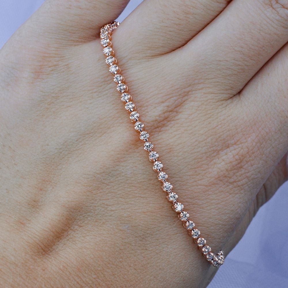 Radiant 1.00 CT Round Cut Diamond Tennis Bracelet in 14KT Rose Gold - Primestyle.com