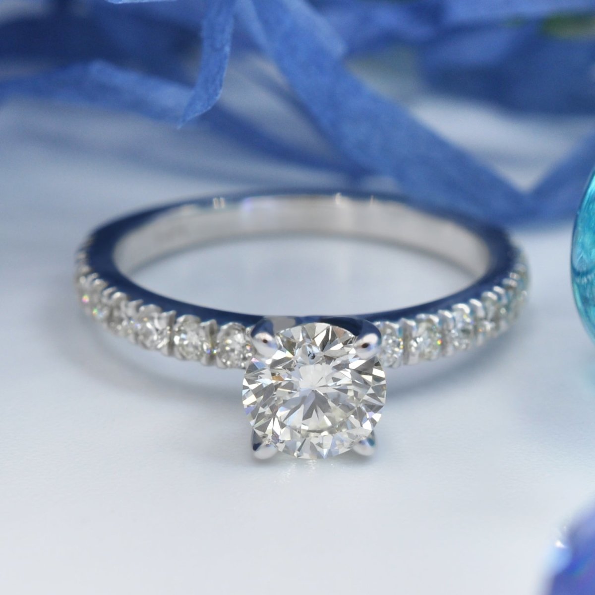 Radiant 1.20CT Round Cut Diamond Engagement Ring in 14KT White Gold - Primestyle.com