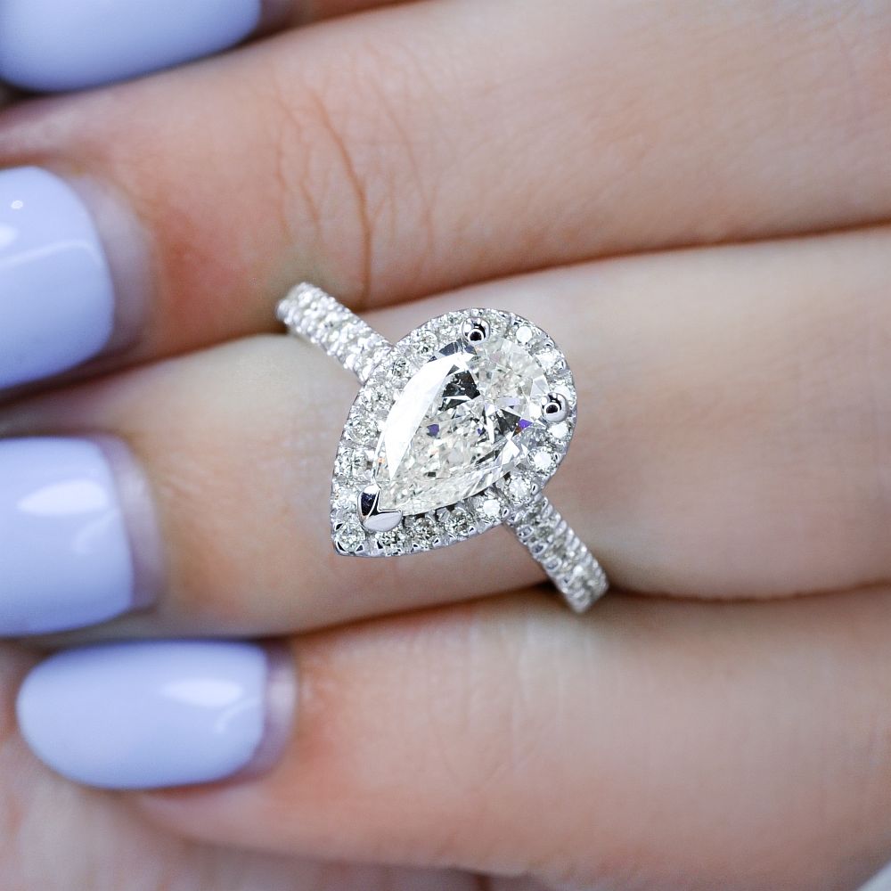 Radiant 1.25CT Pear and Round Cut Diamond Engagement Ring in 14KT White Gold - Primestyle.com