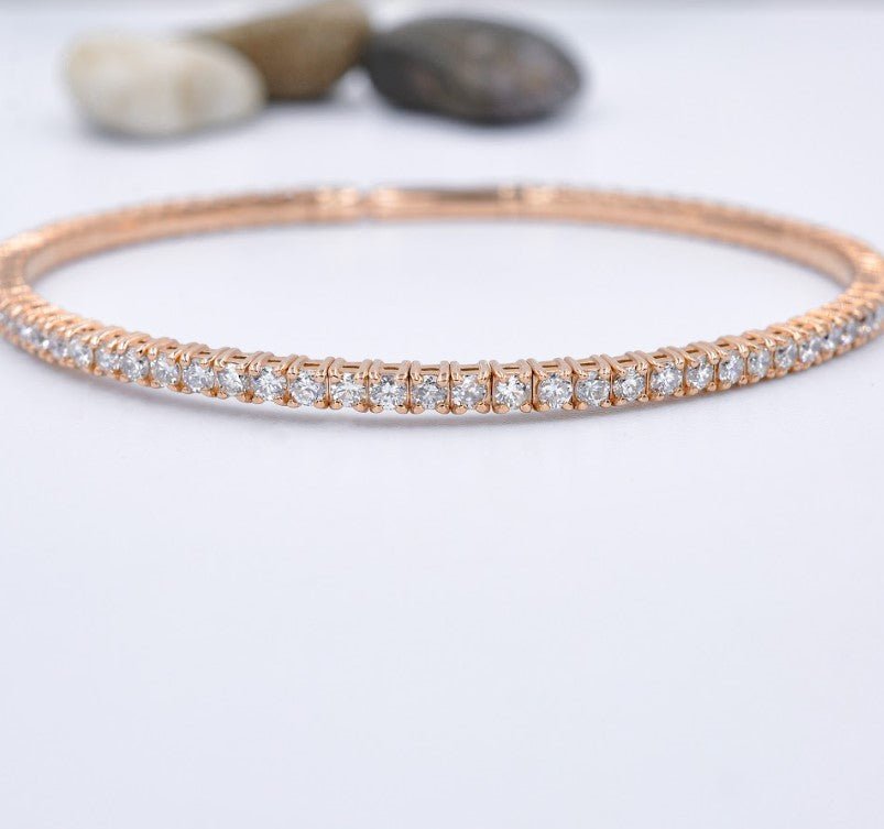 Radiant 2.50 CT Round Cut Diamond Flexible Bangle in 14KT Rose Gold - Primestyle.com