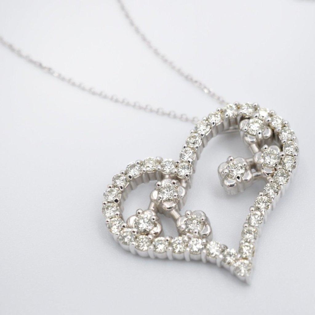 Rare 1.30 CT Round Cut Diamond Heart Pendant in 14KT White Gold