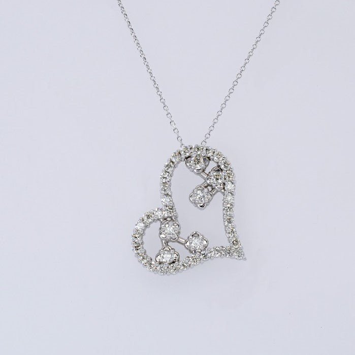 Rare 1.30 CT Round Cut Diamond Heart Pendant in 14KT White Gold