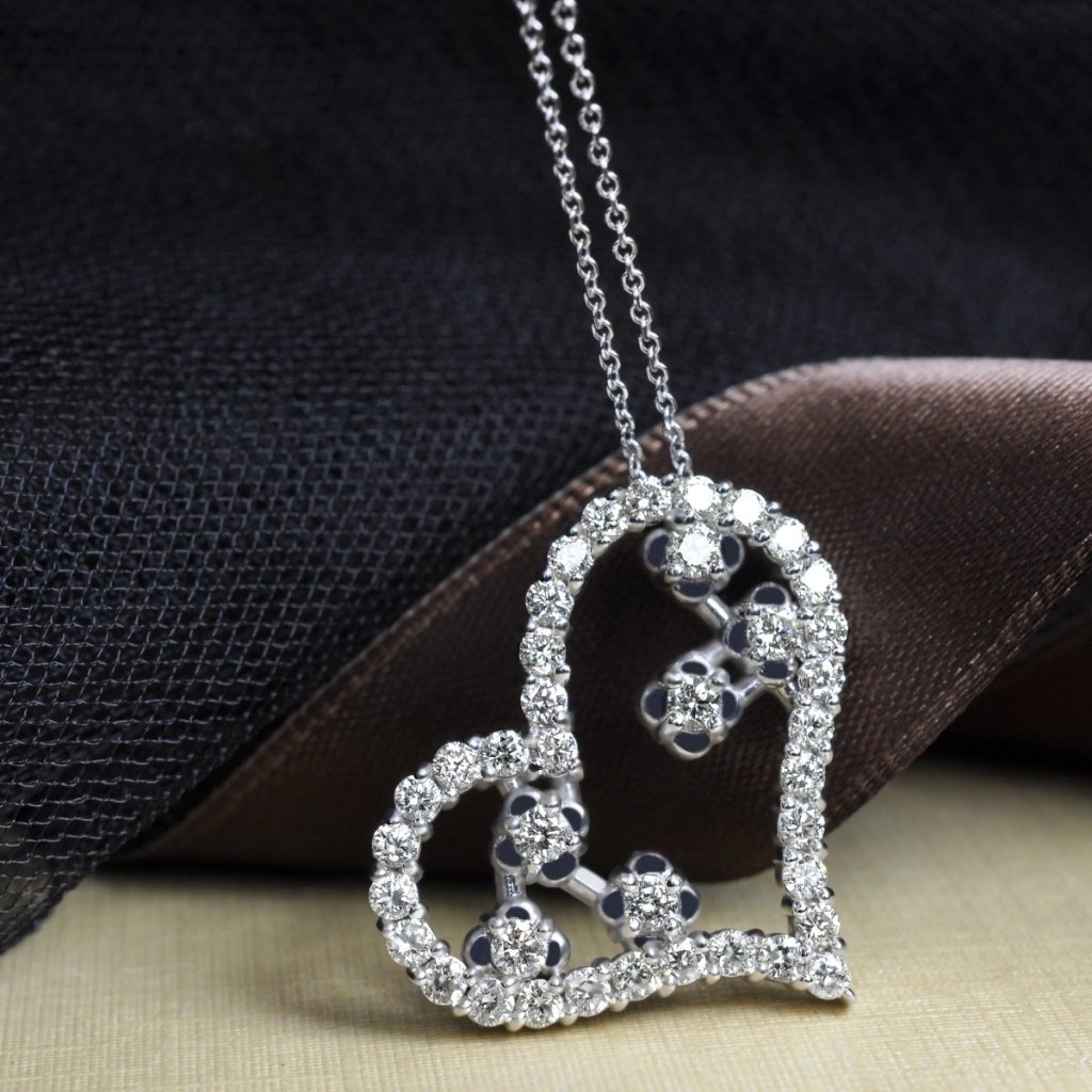 Rare 1.30 CT Round Cut Diamond Heart Pendant in 14KT White Gold