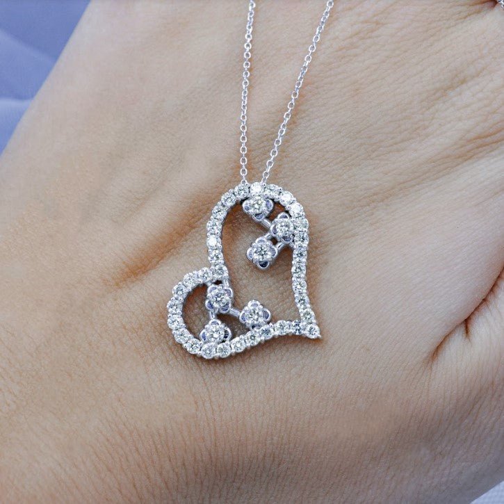 Rare 1.30 CT Round Cut Diamond Heart Pendant in 14KT White Gold
