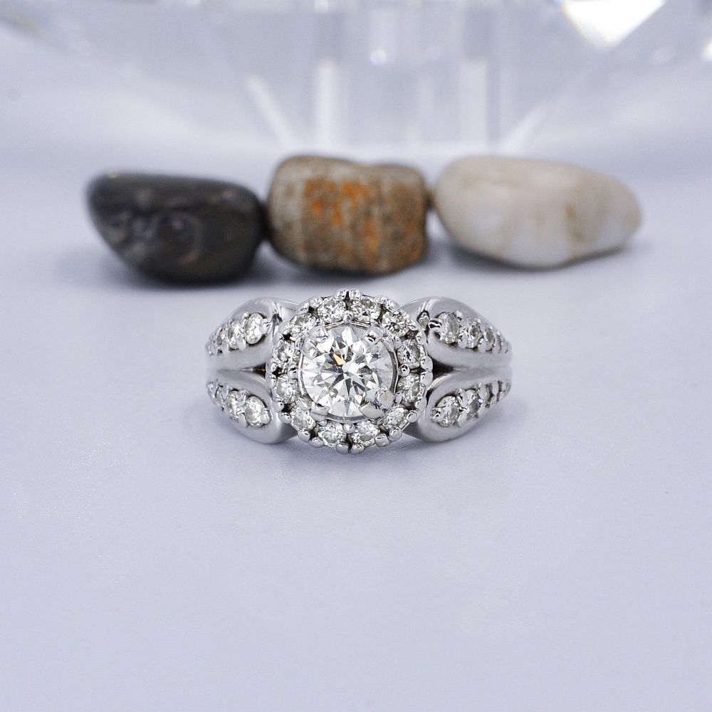 Rare 1.55CT Round Cut Diamond Engagement Ring in 14KT White Gold