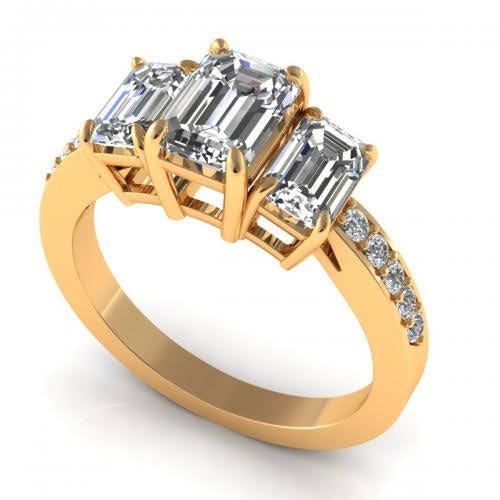 Rare 2.65 CT Emerald and Round Cut Diamond Engagement Ring in 14KT Yellow Gold - Primestyle.com