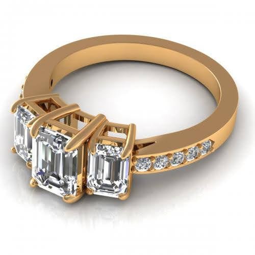 Rare 2.65 CT Emerald and Round Cut Diamond Engagement Ring in 14KT Yellow Gold - Primestyle.com
